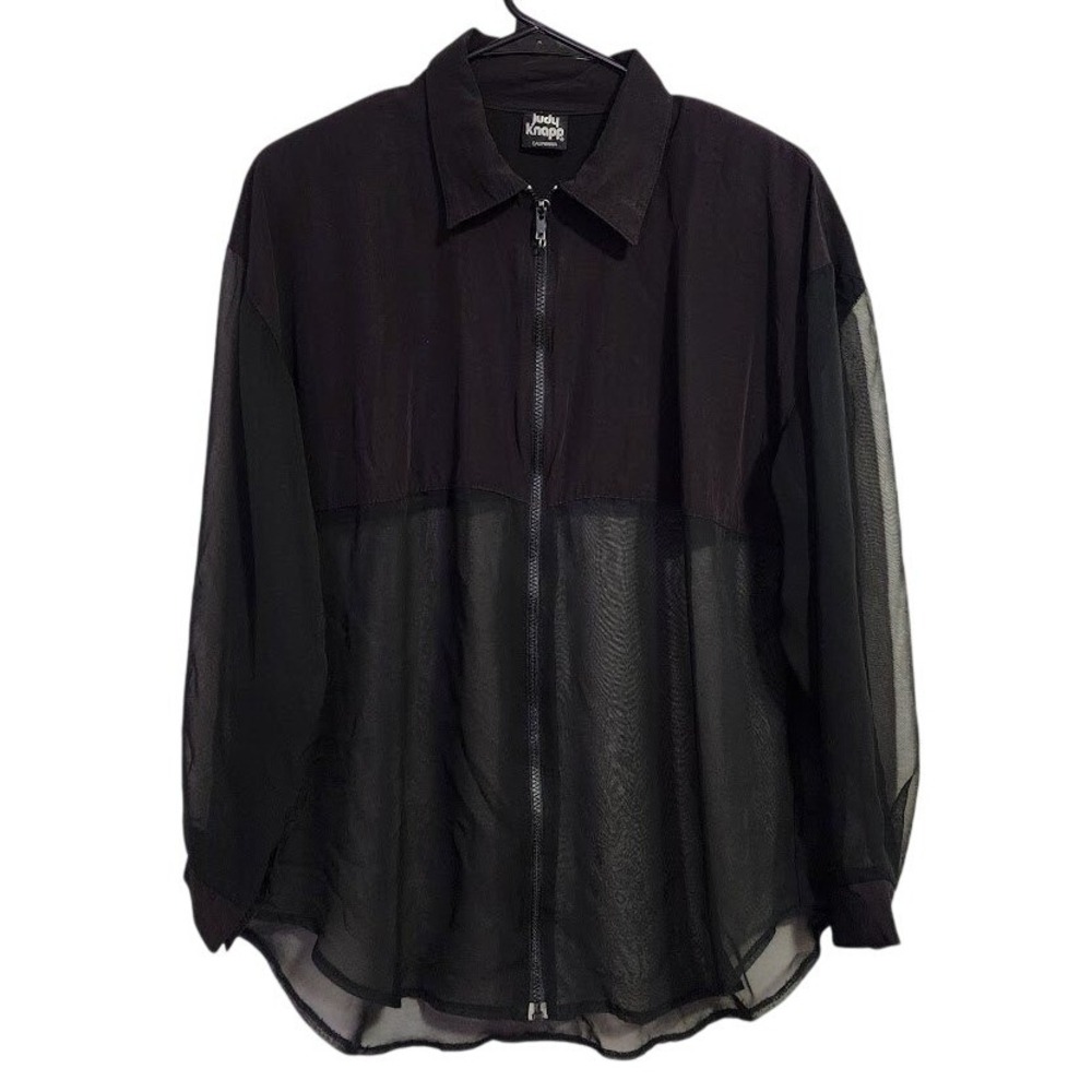 JUDY KNAPP 70s‎  Half Sheer Mesh Zip Up Top Y2K Mall Goth Black